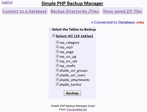 sPBM - Tables list